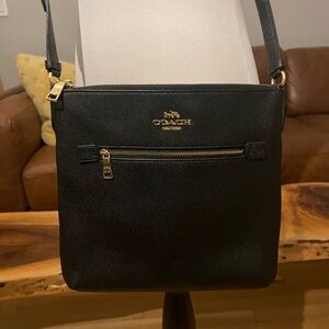Coach Rowan File Bag – Black Leather & Signature Canvas, Like New!